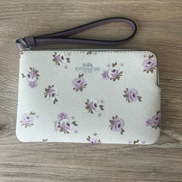 Coach White and Lavender Floral Wristlet - Picture 1 of 4